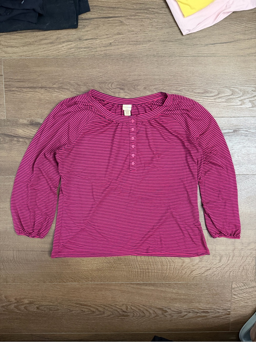 Covington Pink and Black Striped Buttoned Henley Top